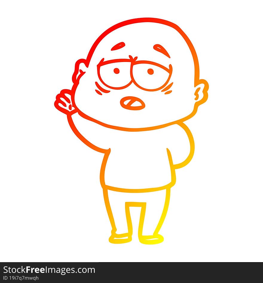 Warm Gradient Line Drawing Cartoon Tired Bald Man