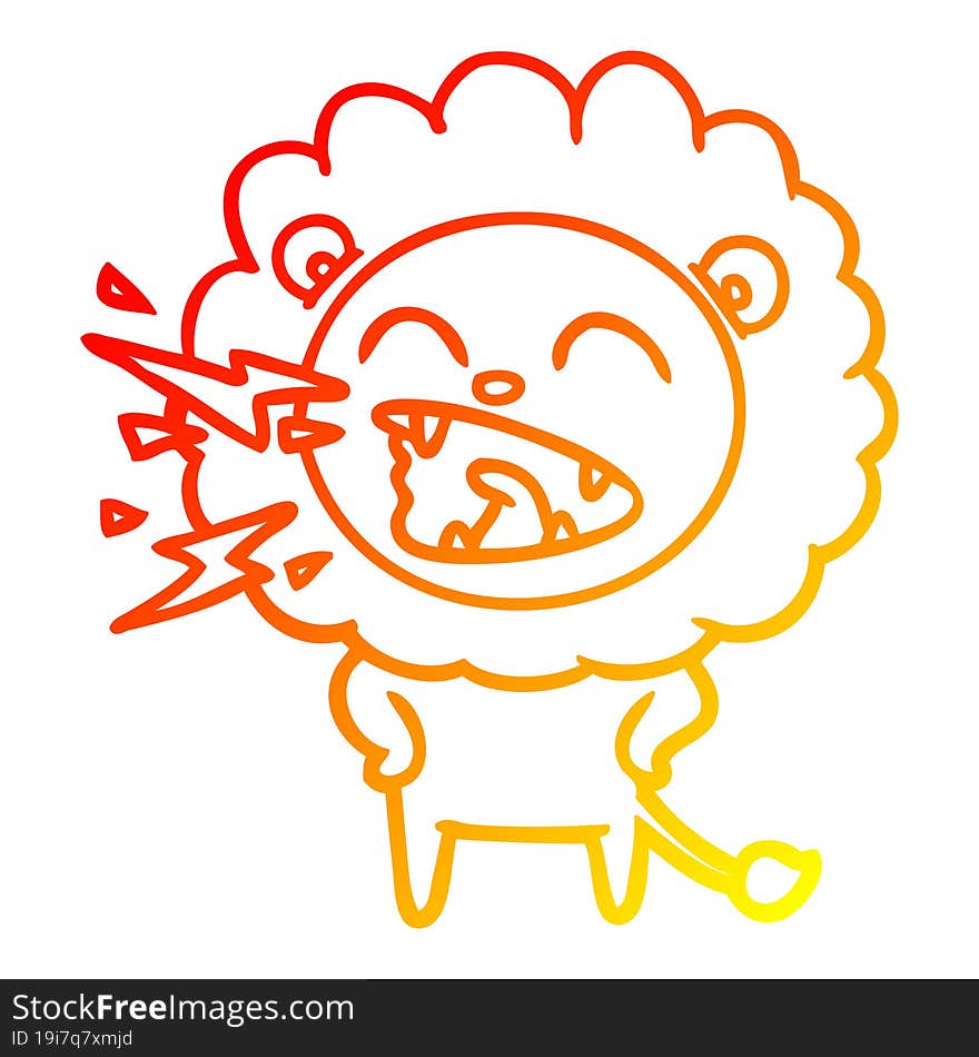 warm gradient line drawing cartoon roaring lion