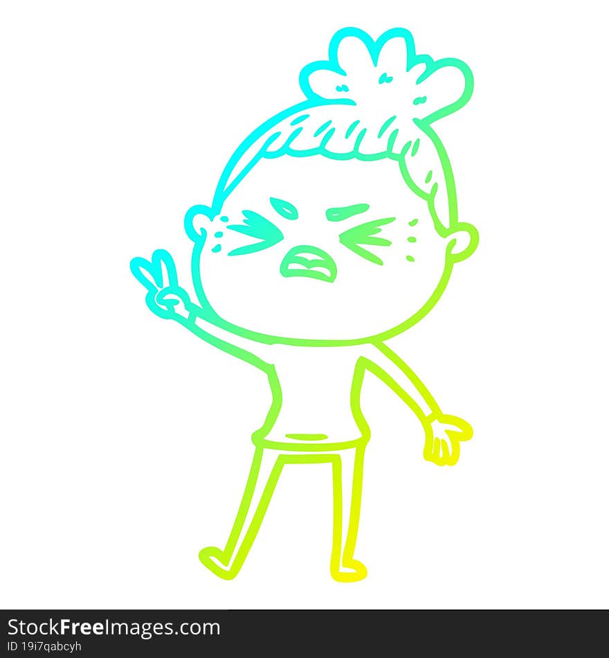 cold gradient line drawing cartoon angry woman