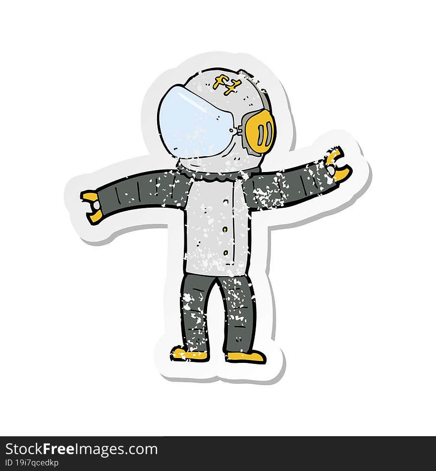 retro distressed sticker of a cartoon astronaut