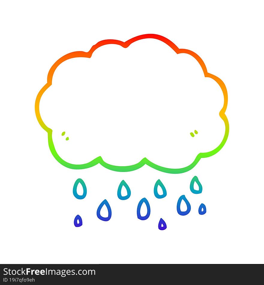 Rainbow Gradient Line Drawing Cartoon Cloud Raining