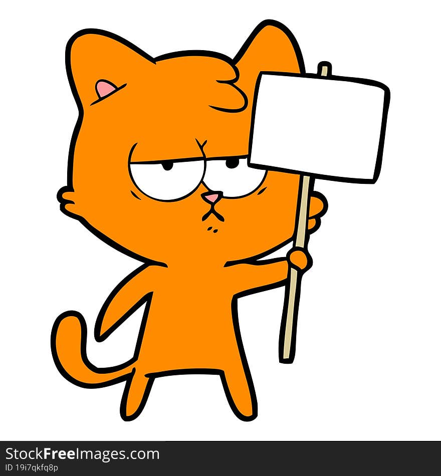 bored cartoon cat with sign post. bored cartoon cat with sign post