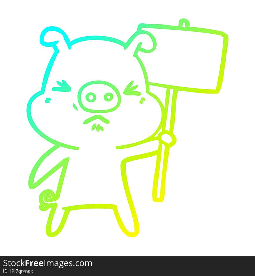 cold gradient line drawing of a cartoon angry pig