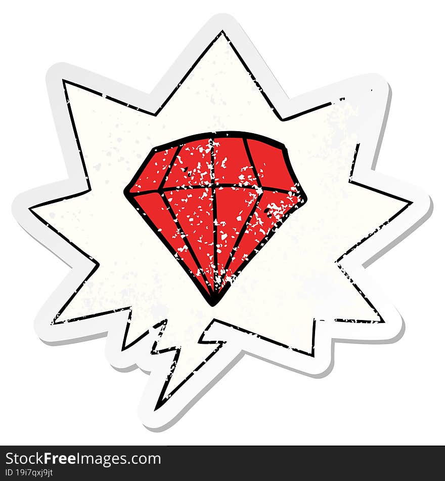 cartoon tattoo diamond and speech bubble distressed sticker