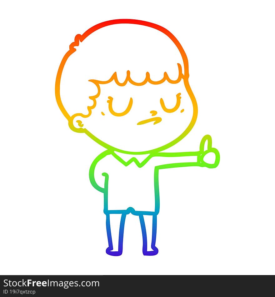 Rainbow Gradient Line Drawing Cartoon Grumpy Boy