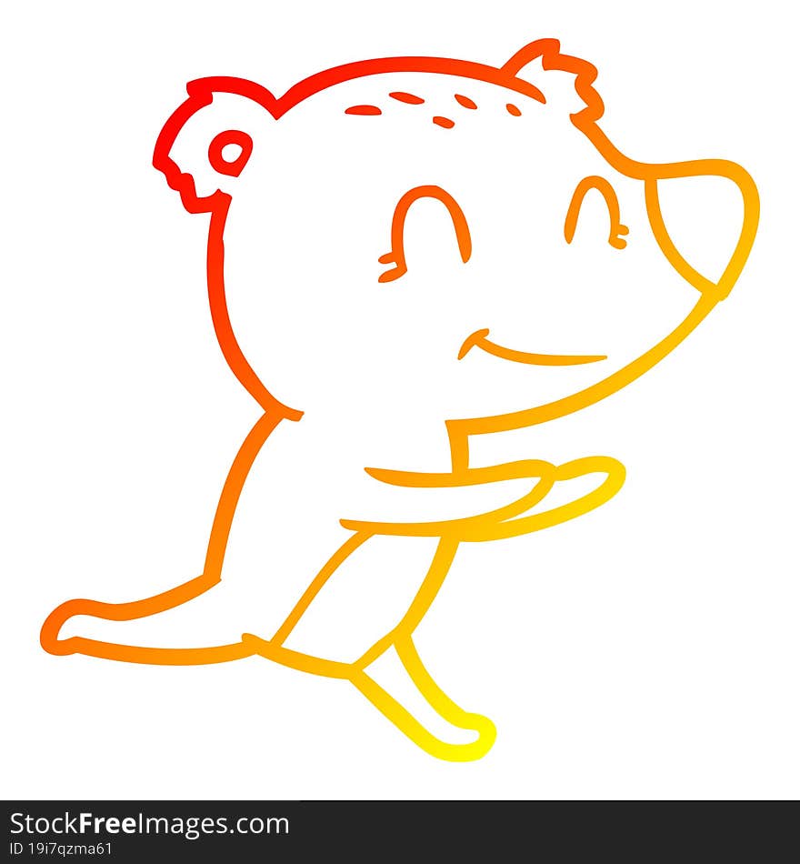 warm gradient line drawing running polar bear cartoon