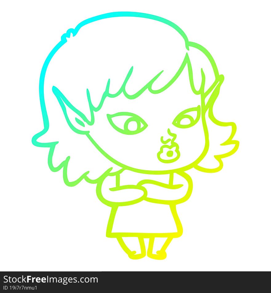 cold gradient line drawing pretty cartoon elf girl