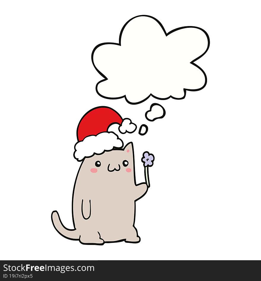 cute cartoon christmas cat and thought bubble