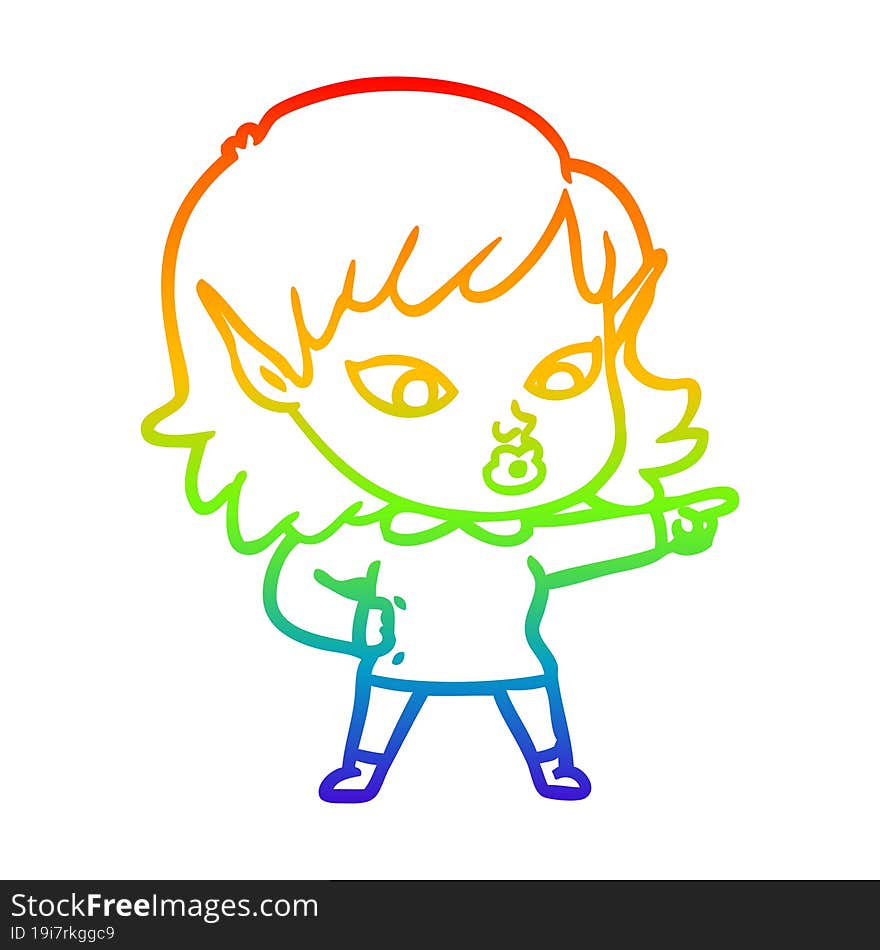 rainbow gradient line drawing pretty cartoon elf girl