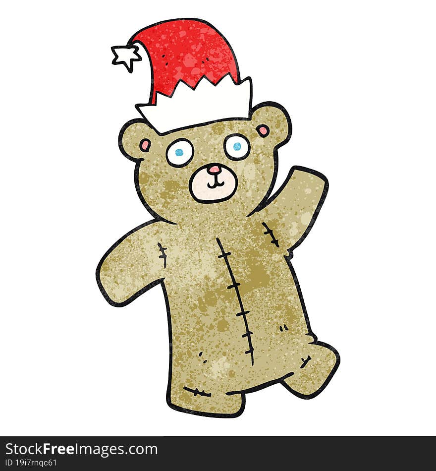 freehand textured cartoon teddy bear wearing christmas hat