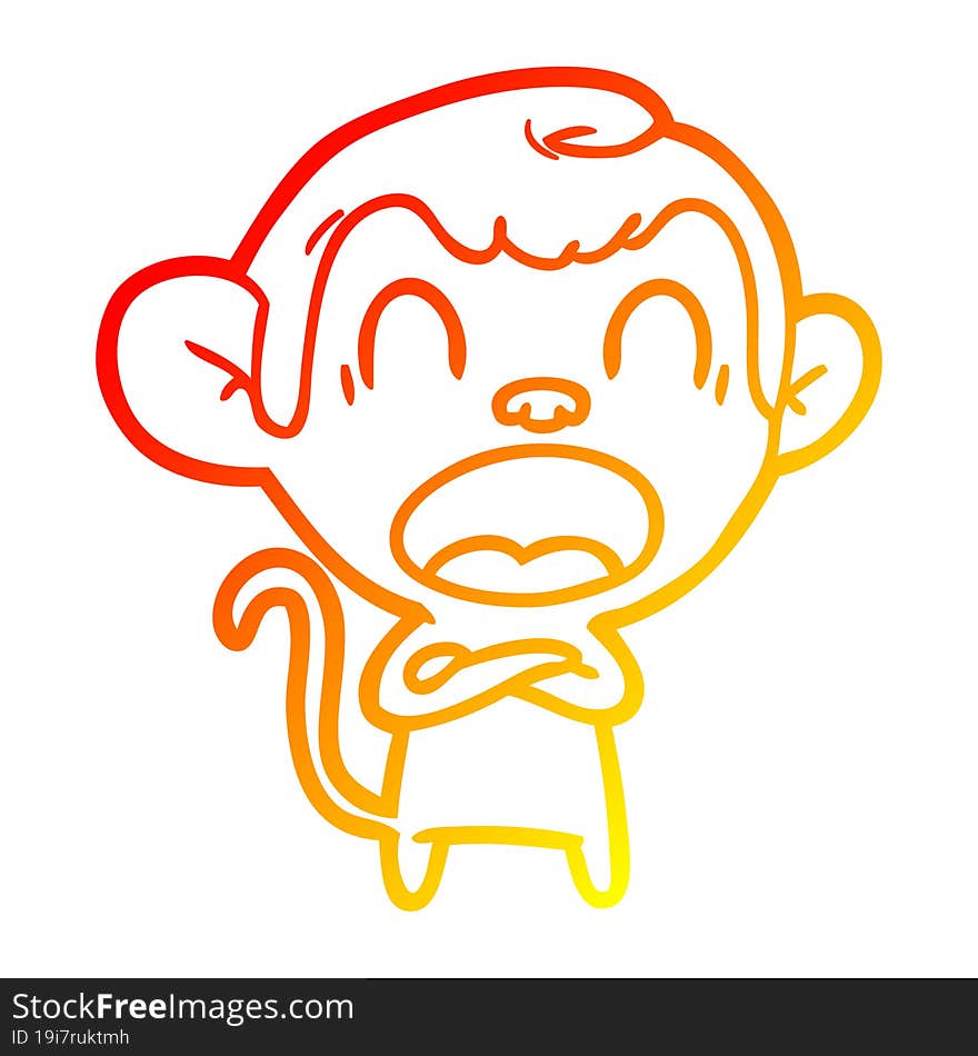 warm gradient line drawing shouting cartoon monkey