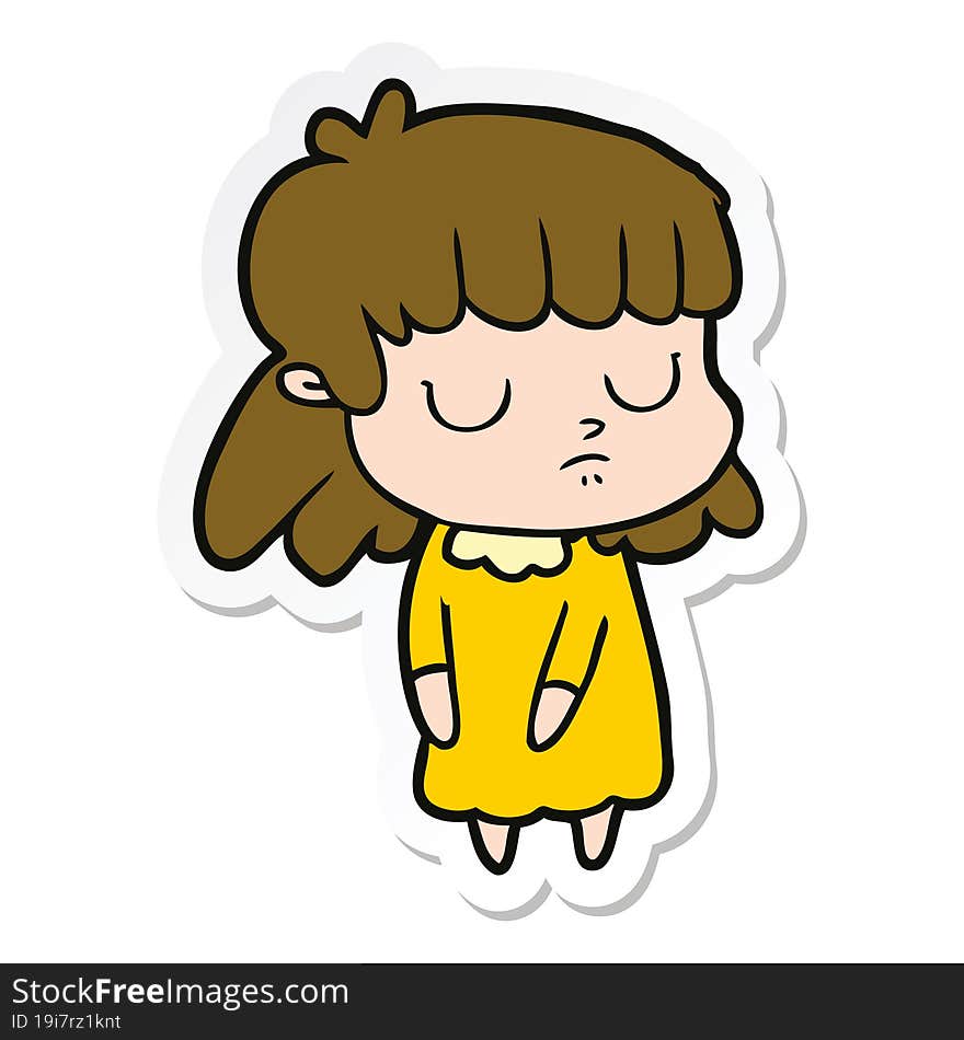 sticker of a cartoon indifferent woman