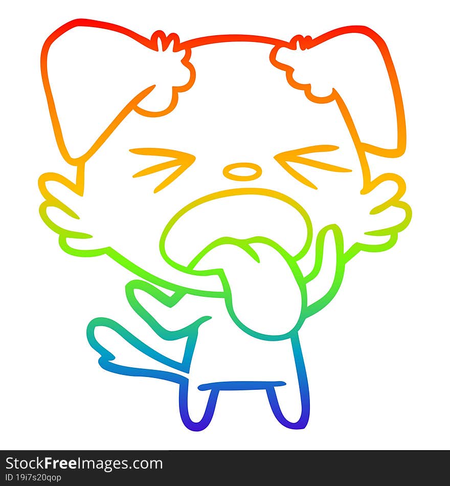 rainbow gradient line drawing of a cartoon disgusted dog