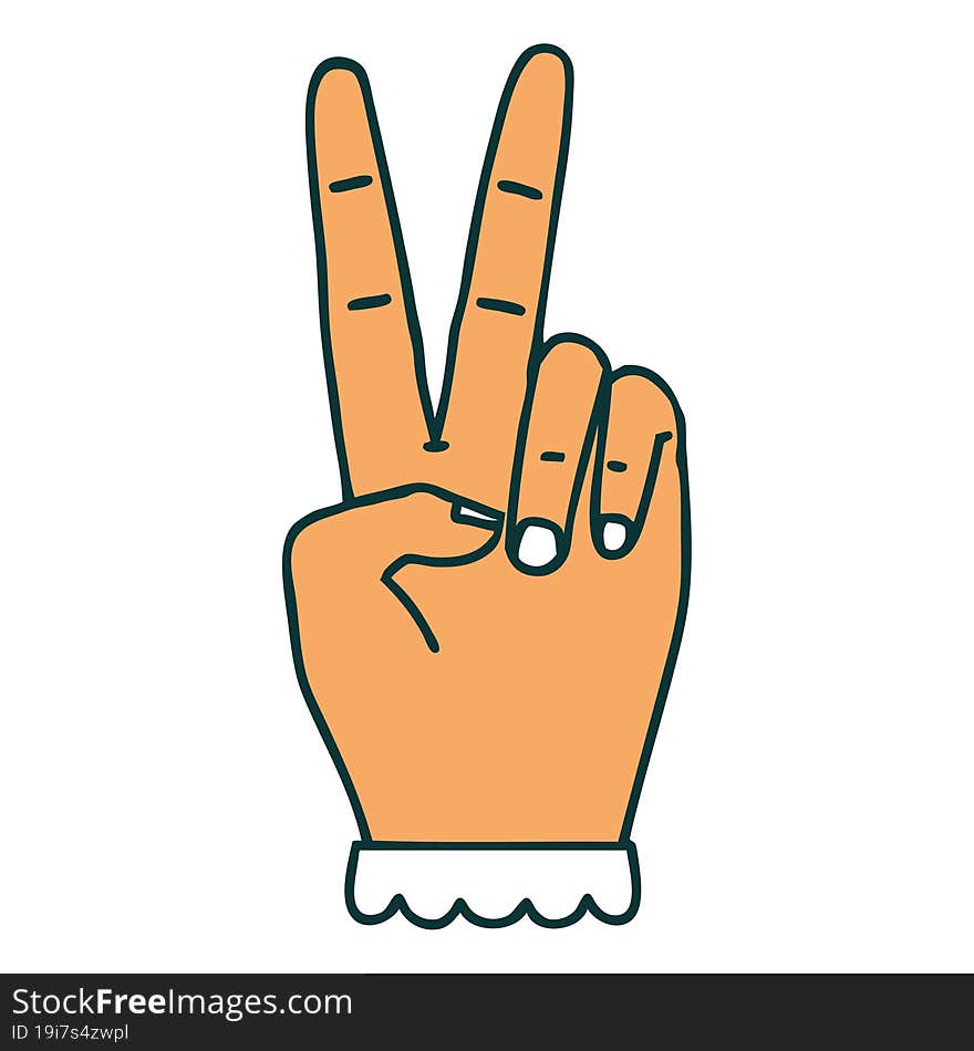 Retro Tattoo Style peace symbol two finger hand gesture. Retro Tattoo Style peace symbol two finger hand gesture