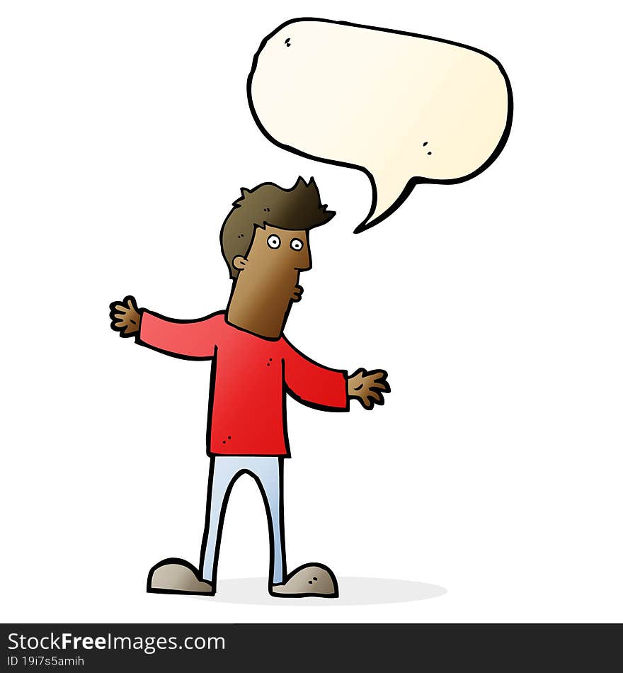 cartoon curious man with speech bubble