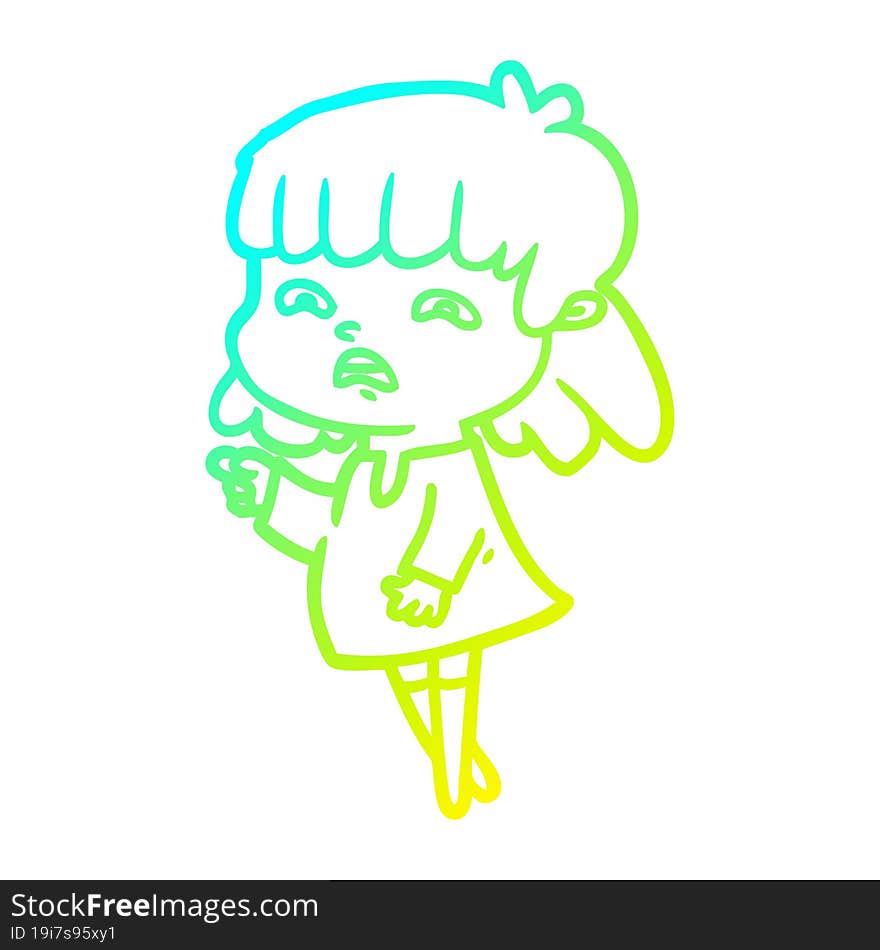 cold gradient line drawing cartoon worried woman