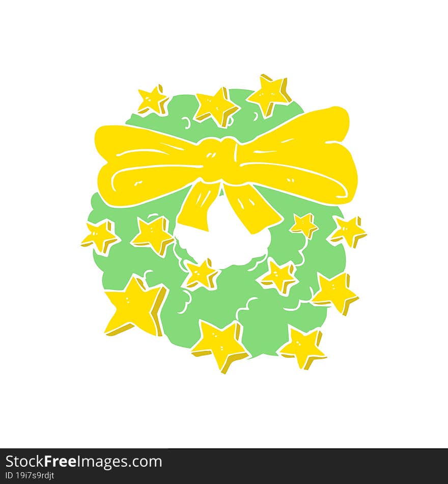 flat color illustration of a cartoon christmas wreath