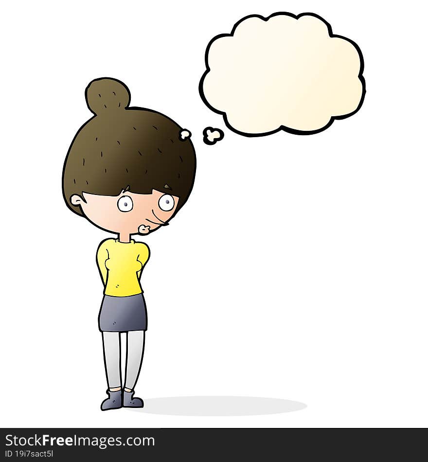 cartoon woman staring with thought bubble