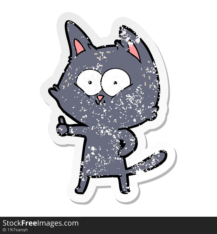 distressed sticker of a cartoon cat giving thumbs up