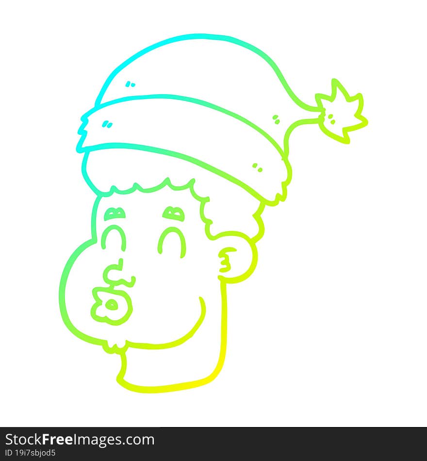 cold gradient line drawing cartoon man wearing christmas hat