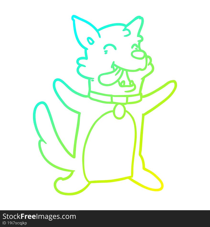 cold gradient line drawing cartoon happy dog