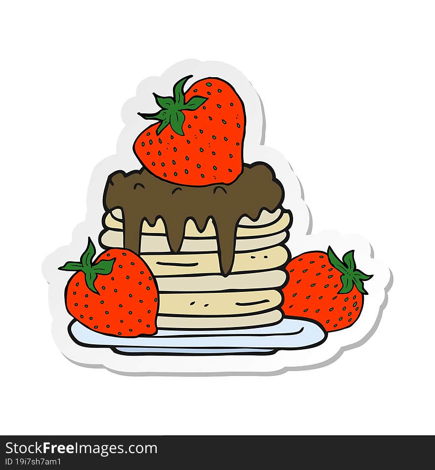 sticker of a cartoon pancake stack with strawberries