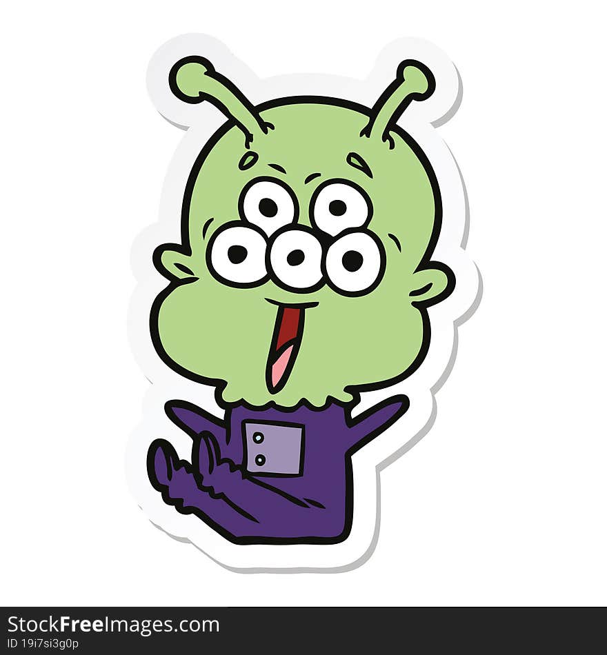 Sticker Of A Happy Cartoon Alien