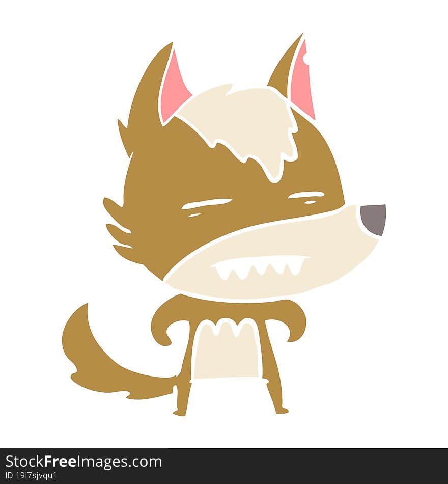 flat color style cartoon wolf showing teeth