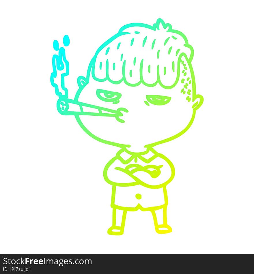 cold gradient line drawing cartoon man smoking