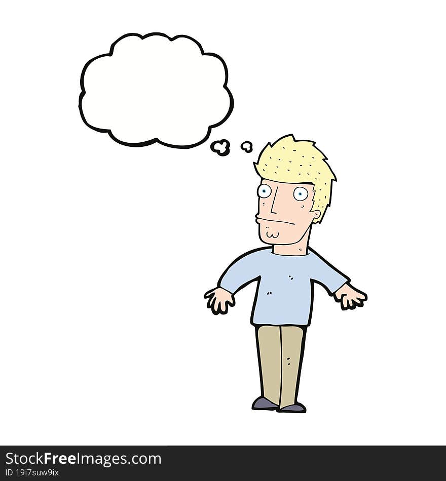 cartoon worried man with thought bubble