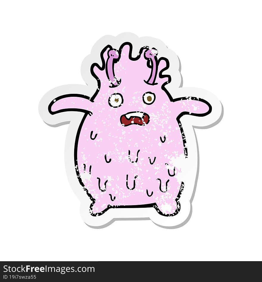 retro distressed sticker of a cartoon funny slime monster