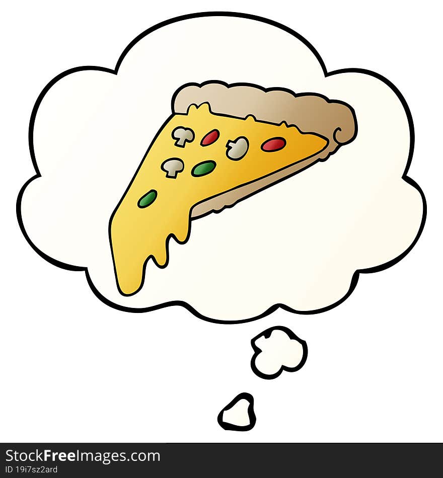 Cartoon Pizza Slice And Thought Bubble In Smooth Gradient Style