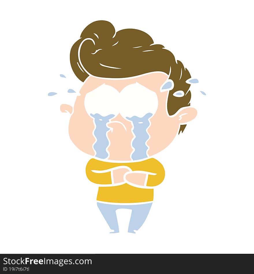 flat color style cartoon crying man