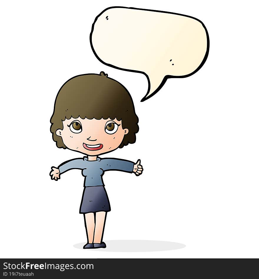 cartoon happy girl with speech bubble