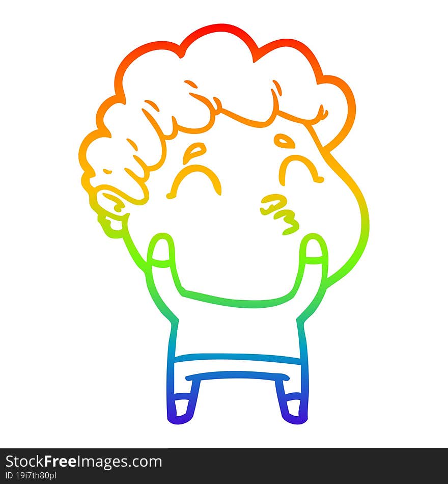 Rainbow Gradient Line Drawing Cartoon Man Pouting