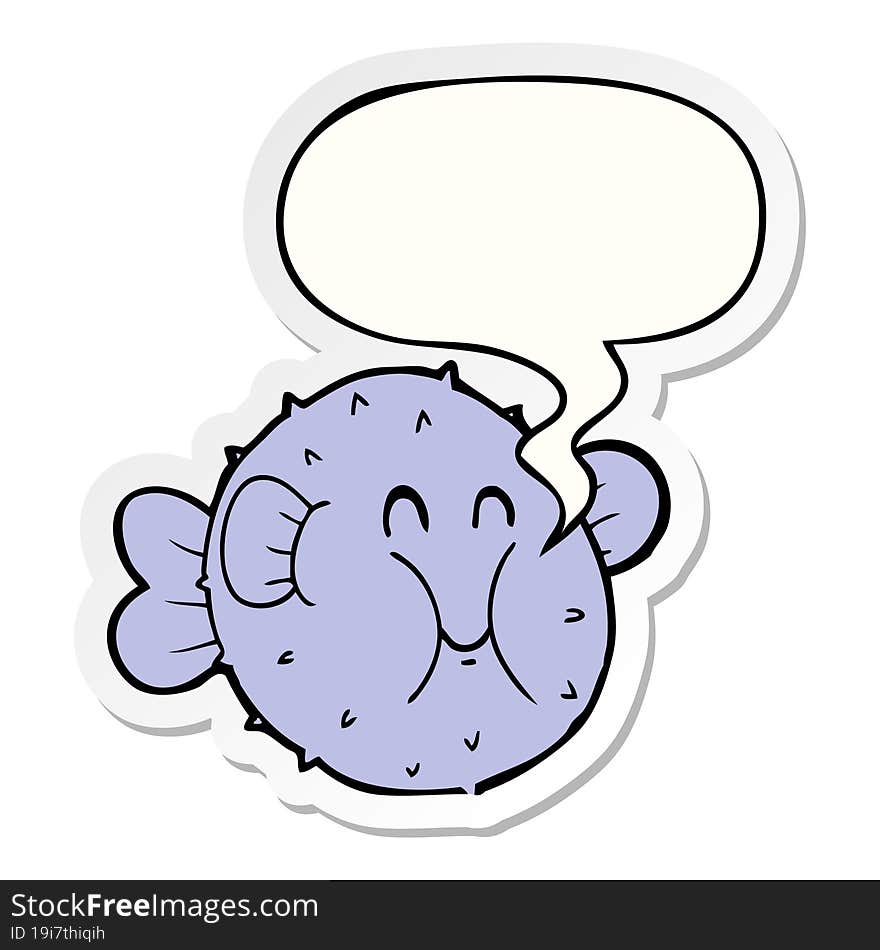 cartoon puffer fish and speech bubble sticker