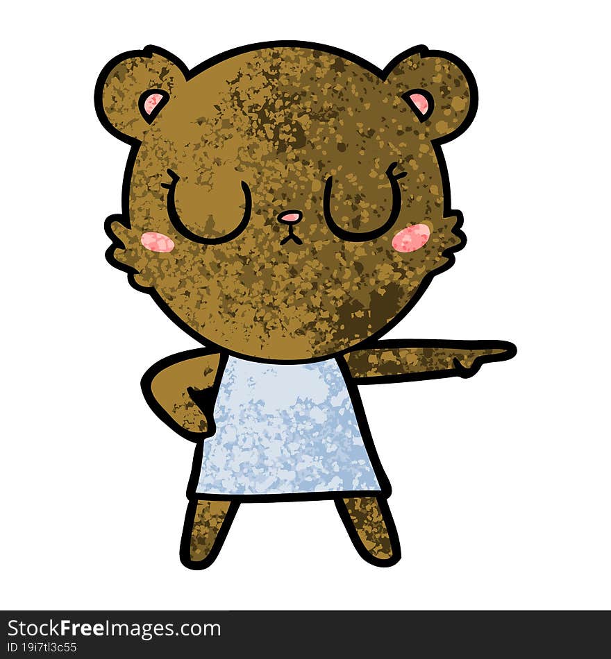 peaceful cartoon bear in dress pointing. peaceful cartoon bear in dress pointing