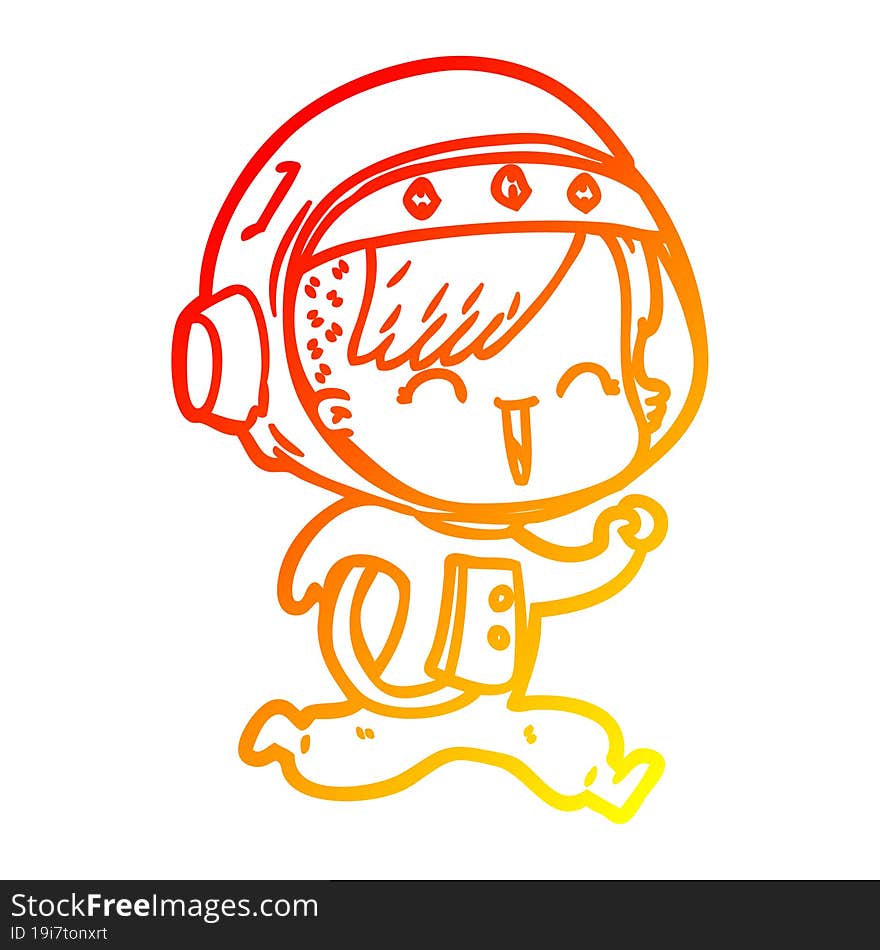 warm gradient line drawing happy cartoon space girl