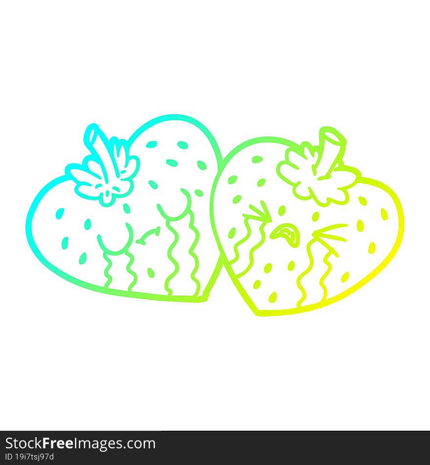 cold gradient line drawing of a cartoon strawberries