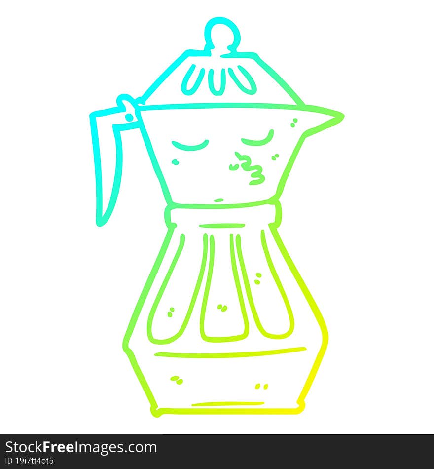 cold gradient line drawing of a cartoon coffee pot