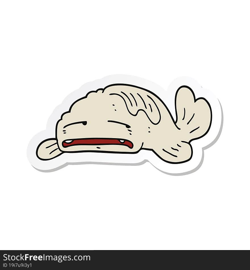 sticker of a cartoon sad old fish