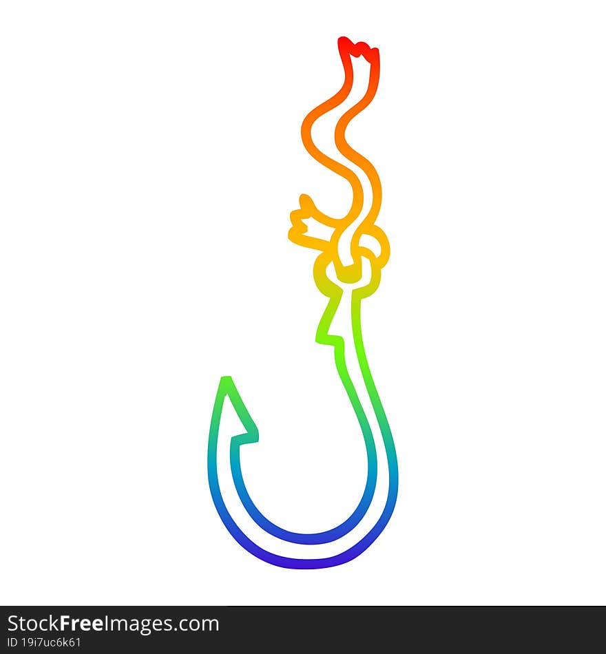 rainbow gradient line drawing of a cartoon fish hook