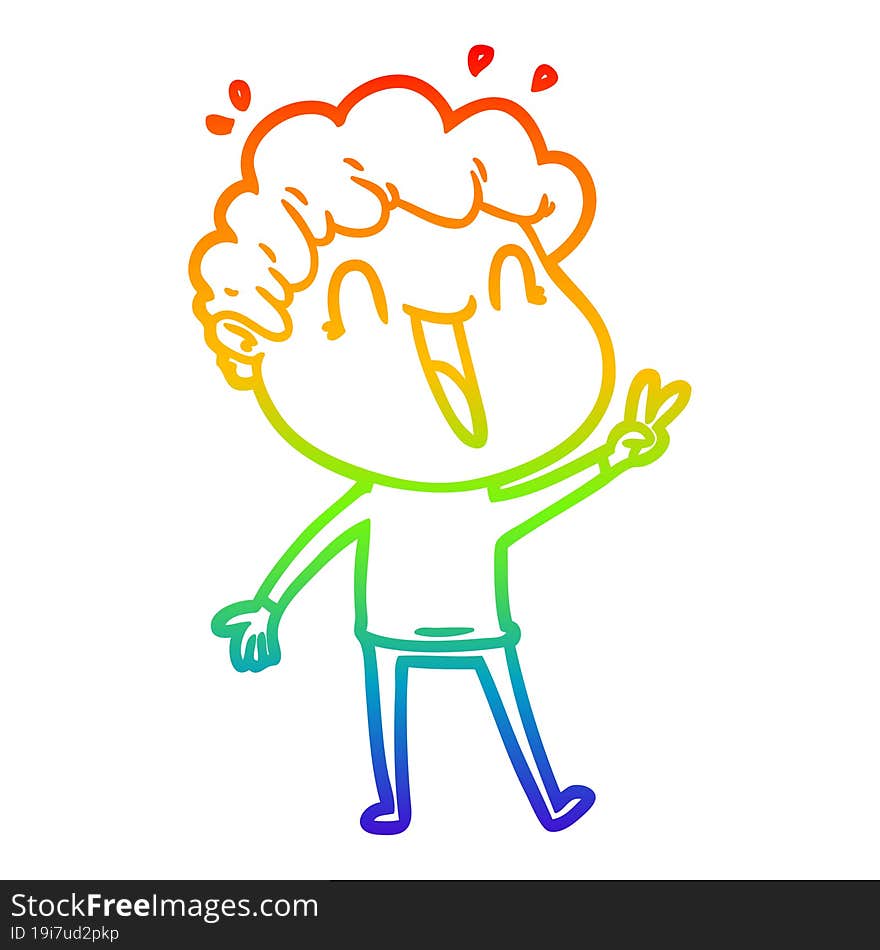 rainbow gradient line drawing of a cartoon happy man laughing