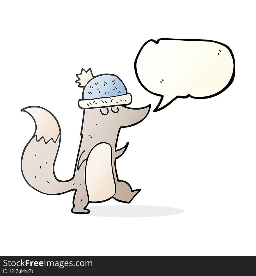 speech bubble cartoon little wolf wearing hat