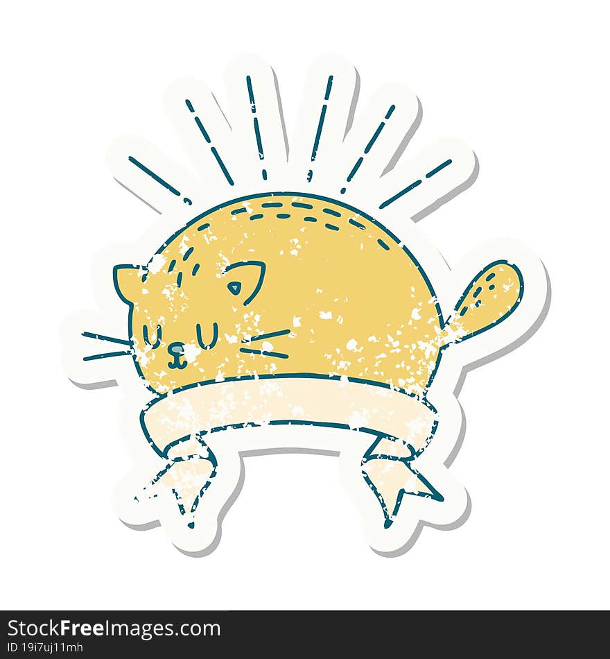 grunge sticker of tattoo style happy cat