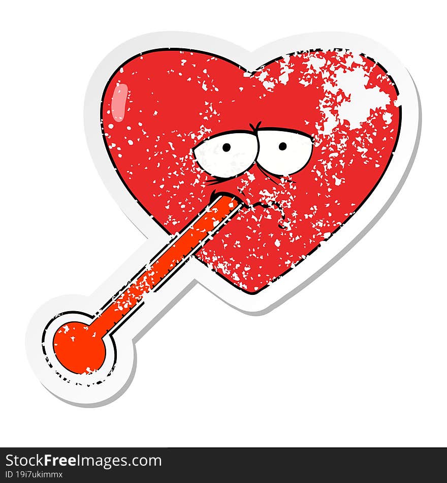 Distressed Sticker Of A Cartoon Love Sick Heart