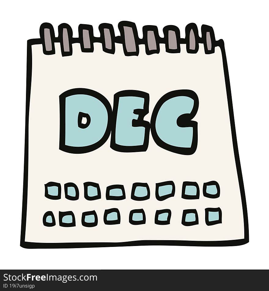 cartoon doodle calendar showing month of december