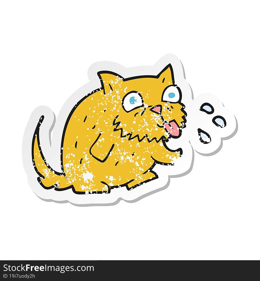 retro distressed sticker of a cartoon cat blowing raspberry