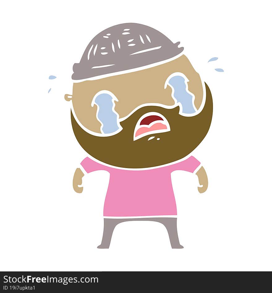 Flat Color Style Cartoon Bearded Man Crying