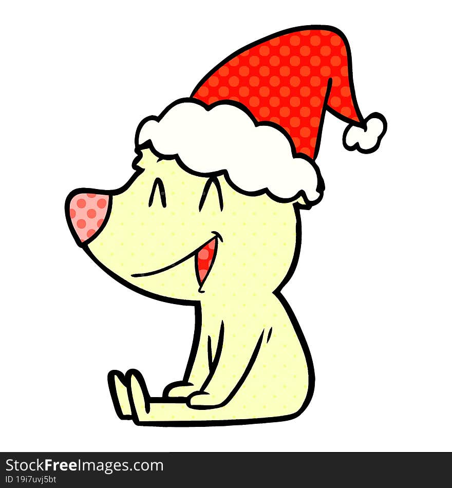 sitting bear comic book style illustration of a wearing santa hat